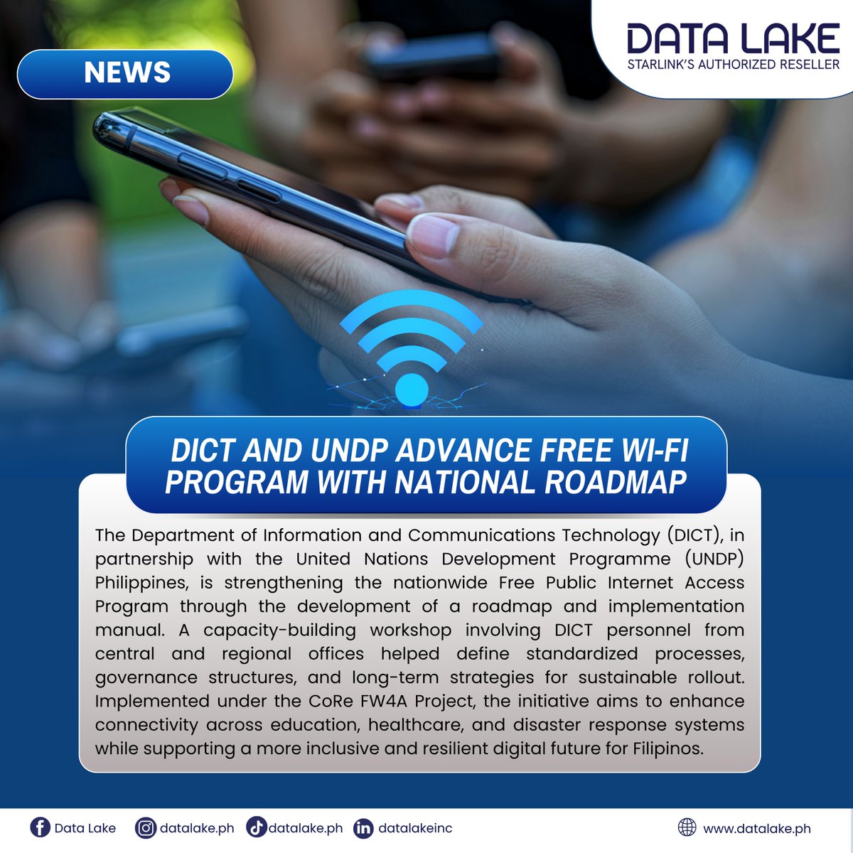 DataLakeInc's tweet photo. DICT and UNDP strengthen nationwide free Wi-Fi with a unified roadmap for a more connected, inclusive Philippines.

#FreeWiFiForAll #DigitalInclusionPH #ConnectedPhilippines https://t.co/IjkzpqHBxb