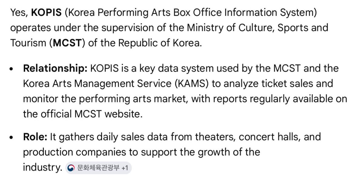 the concept of thinking data released from Korea Performing Arts Box Office Information (KOPIS) which is under THE Ministry of Culture, Sports and Tourism is WRONG 😭 oh ive truly made some fandoms go nuts