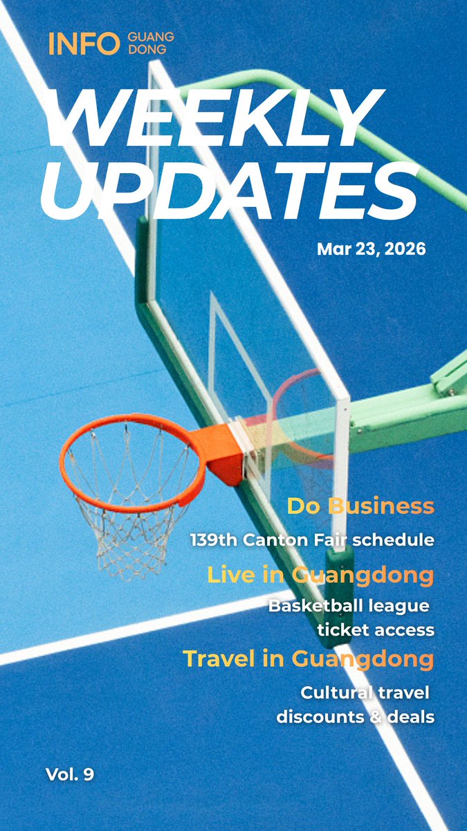 thisisGBA's tweet image. #Policy | Weekly Updates (March 23, 2026)🚀

Business: The 139th Canton Fair (opens April 15) adds AI tools and 8 new zones. 20 more cities join the cross-border trade pilot.

Sports &amp;amp; Music: "Yue BA" basketball tickets are now on a lottery (RMB 8.80+). #Dongguan Strawberry Music