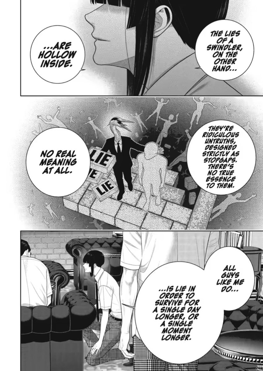 I really like what this chapter did for Rin's character. Him being jealous of Kanau , a politician, who uses lies to help the people and uses it to move the nation while Rin's lies are just for survival. Him being in the clan has made his lies hollow and only seen as malicious