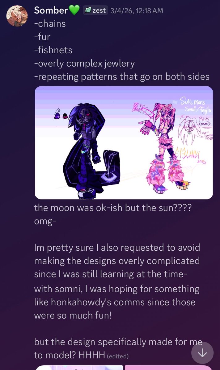somniumed's tweet photo. @somberscribble One of the major reasons we immediately canceled/wanted a refund for the 3D model you made us wait 4 months in total for, WHILE working on “easier” commissions, was how you practically shamed my design in your DMs, insulted it, acted absolutely irresponsibly, and didn't even🧵 https://t.co/xYQVzd9x0w