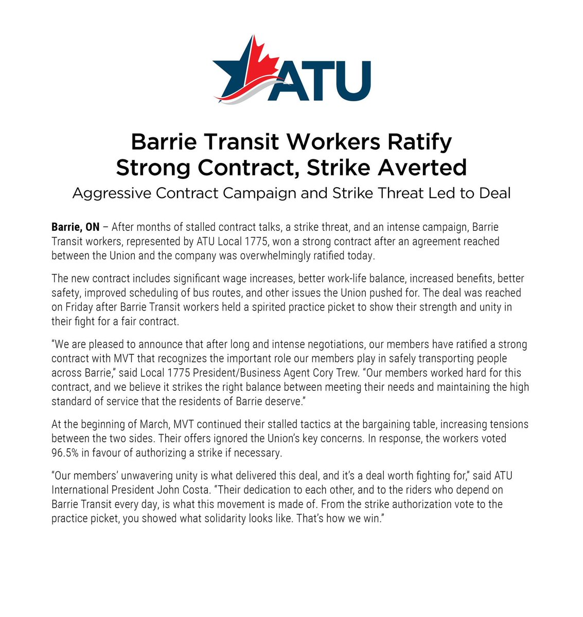 ATU, Transit Union tweet media