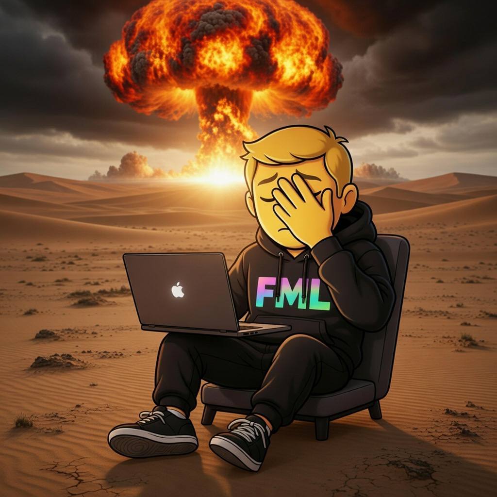 Twitter doomers screaming it’s literally over
meanwhile $FML holders quietly opening limit buys like
“yes chef 👨‍🍳 another -40% please”  
We’re not depressed, we’re romantically committed to red candles. moon soon or hospital, no in between.

CA: