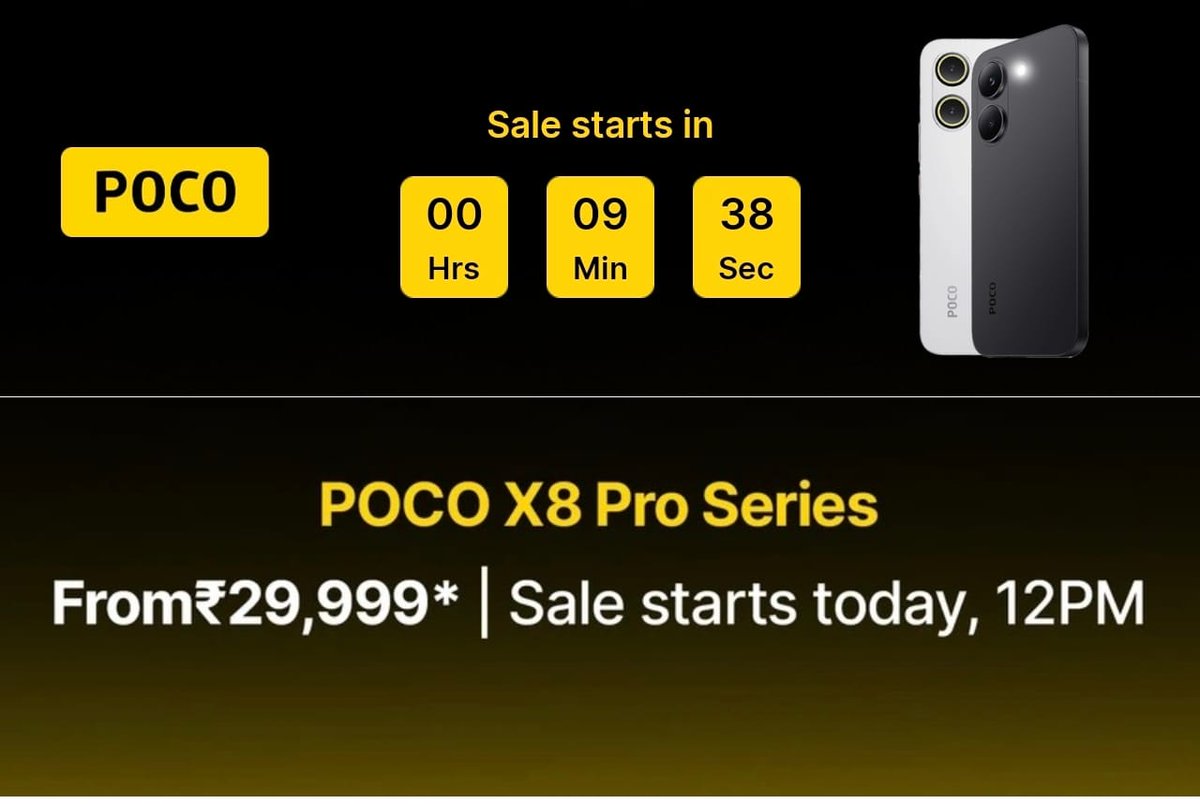 Sudheerbabu019's tweet photo. The time is almost here.
Don't miss the chance to grab the #POCOX8ProSeries with #POCOShield at the offer price especially in the current increasing component scenario.
#POCOX8ProSeries #Flipkart
@IndiaPOCO @KenSekhar @sandeep9sarma @Huilgol @digvj @AnkitSingh_08 https://t.co/vpzPKCPzft
