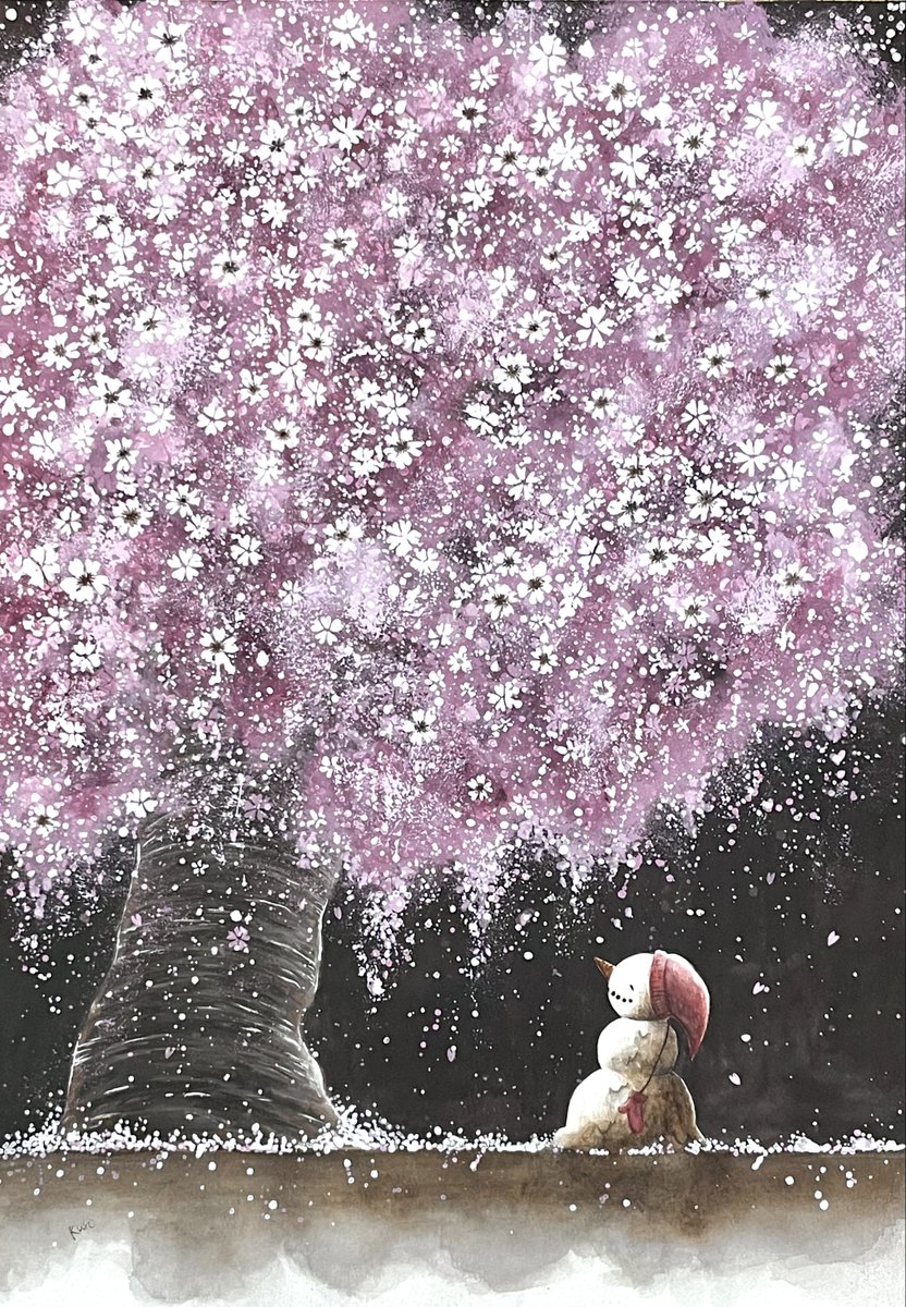 桜を眺める雪だるまのオーダーを頂きました🌸⛄️元になった絵とは