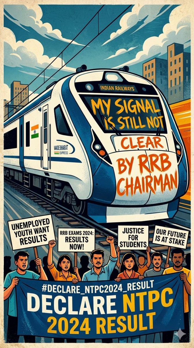 Mohityadavind1's tweet photo. Thousands of candidates are waiting for RRB NTPC CEN 05/2024 skill test result.
Please declare the result as soon as possible. Students are under stress.
@RailMinIndia @AshwiniVaishnaw @RailwayBoard
#RRB_NTPC_RESULT #RRBNTPC #NTPCResult #RailwayJobs
#declare_ntpc2024_result https://t.co/GqK4Cfn9Fo