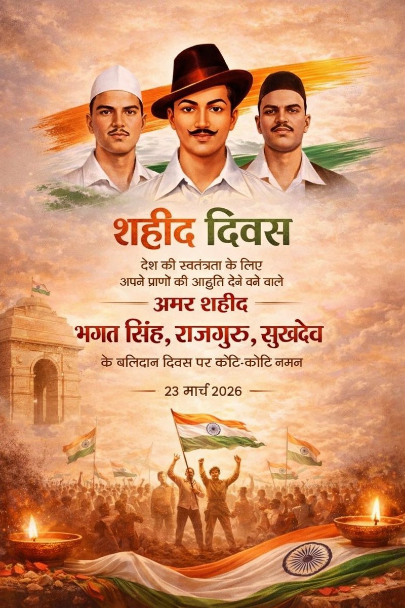 sbsp4bihar's tweet photo. मां भारती की स्वतंत्रता के लिए हंसते-हंसते अपने प्राणों का बलिदान देने वाले अमर वीरों—भगत सिंह, सुखदेव और राजगुरु—को बलिदान दिवस पर कोटि-कोटि नमन।
#bhagatsingh 
#sukhdev
#Rajguru https://t.co/6lon63OC5h