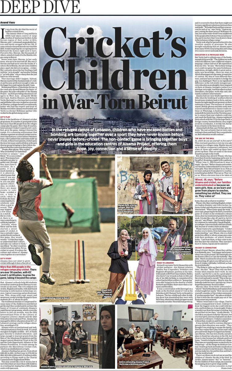 Some stories get under the skin and stay with you longer than you expect.

The story of Alsama Project, listening to Maram and Wissal, Mohammad Kheir and Richard Verity:
 
economictimes.indiatimes.com/news/sports/cr… 

Cricket in the time of war may be a euphemism for some of us at the moment. But
