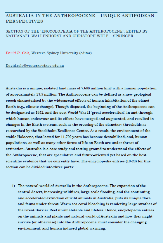 dracle99's tweet photo. Please find attached a cfp. for encyclopedia entries about Australia in the Anthropocene. Share widely ... https://t.co/4IqvUIwmqe