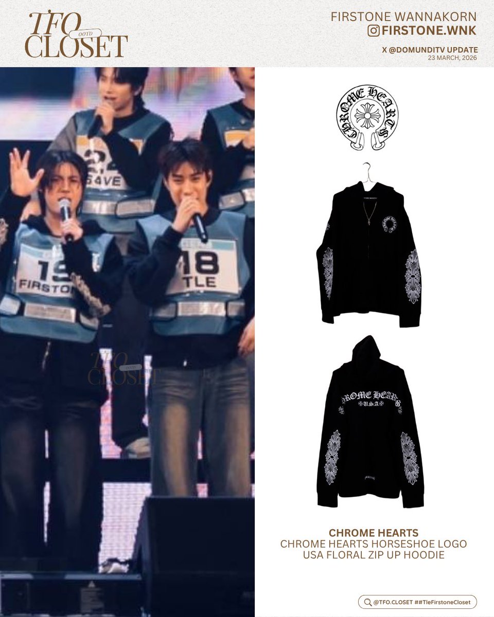 tfocloset's tweet image. [ #TleFirstoneCloset ] ✨
@firstone_wnk #Firstone 

🗓️ 23.03.2026
X : DomundiTV UPDATE 

— #ChromeHearts @chromeheartsusa 
⭐️Horseshoe Logo USA Floral Zip Up Hoodie 

🖇️✩#TleFirstone #เติ้ลเฟิร์สวัน ˚⊹♡