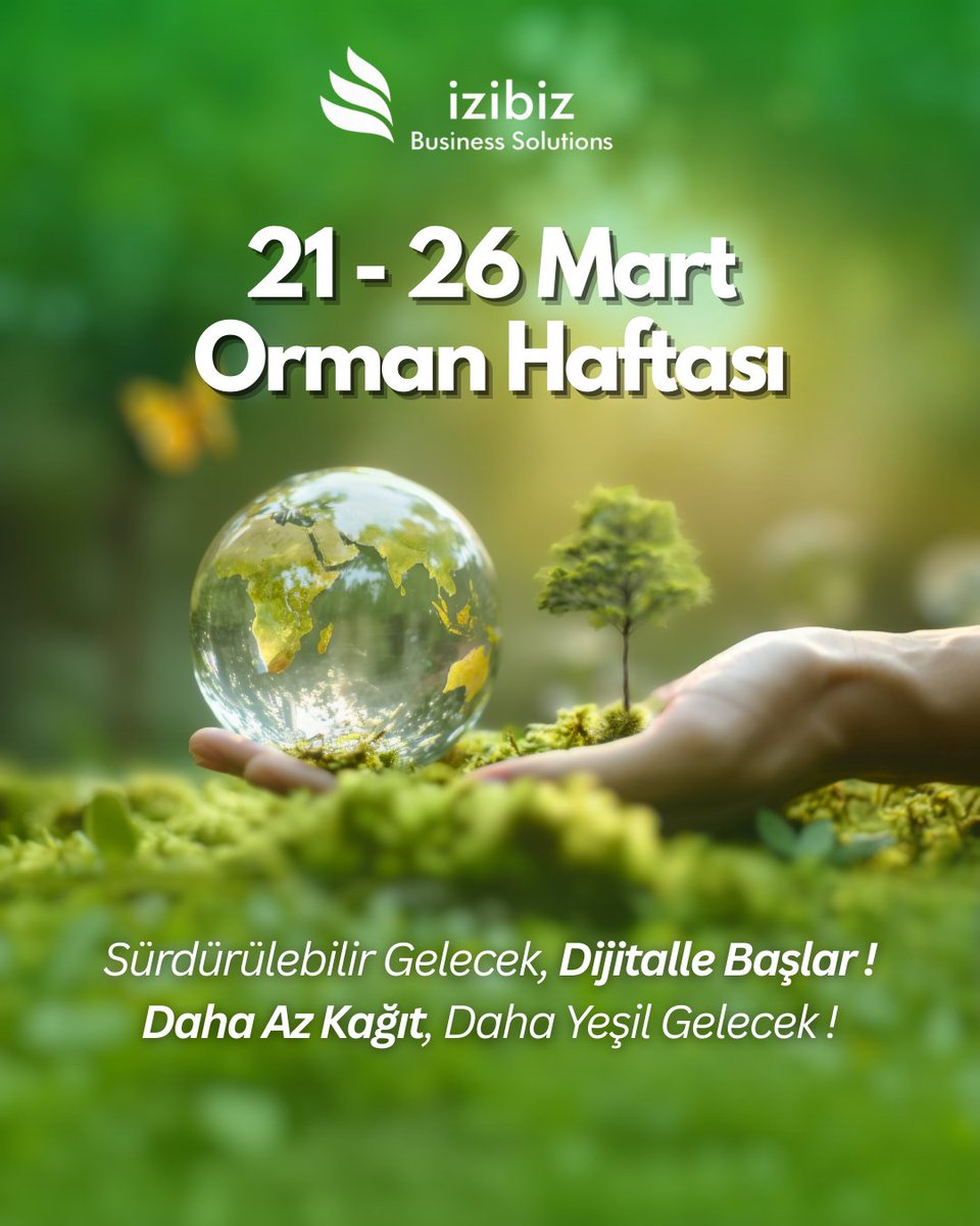 21–26 Mart Orman Haftası’nda, sürdürülebilir bir gelecek için attığımız her dijital adımın değerini hatırlıyoruz. Daha az kağıt, daha çok yeşil… 🌿 

#izibiz #özelentegratör #eBelge #eFatura #ormanhaftası