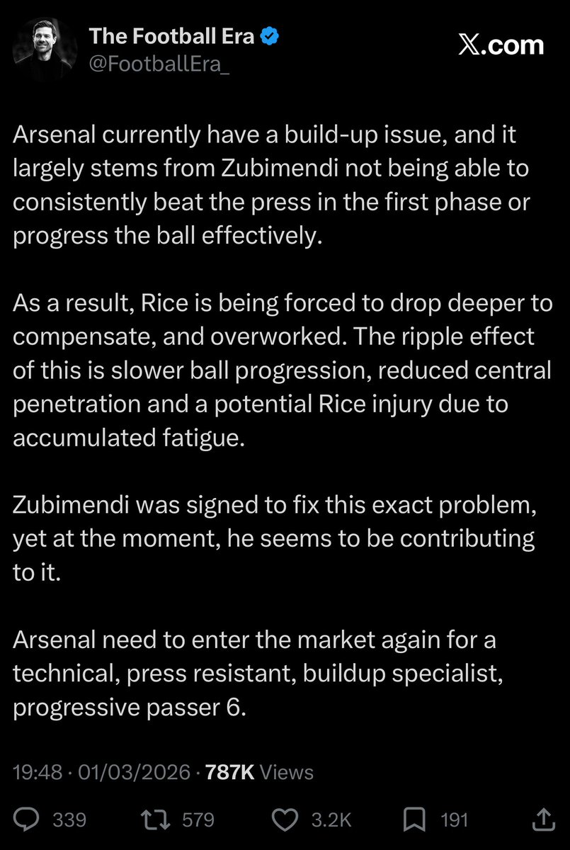 You can run from the truth but you can’t hide from it. Clubs have clocked Arsenal’s buildup issues, i expect to see more clubs use it again them.

When i pointed Zubimendi’s deficiencies out and kept on screaming it, some of you said “he creates space in the final third with his