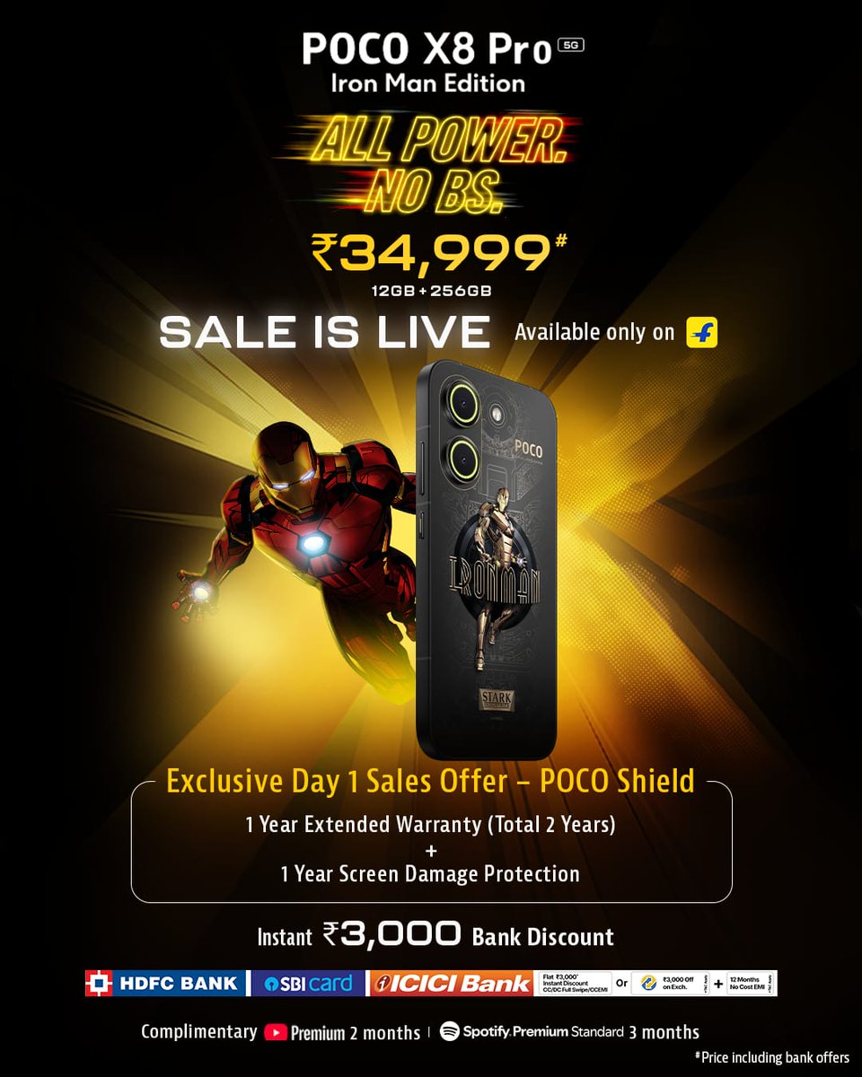 swadesh93's tweet photo. The ultimate powerhouse has arrived! ๐ The #POCOX8ProSeries is officially LIVE and it's time to upgrade your tech game. ๐ฑโก
โ๐ฅ "Sale is LIVE! Grab yours before it's gone!" ๐ฅ
โโ ๏ธ Crucial reminder for my fellow fans: The exclusive #POCOShield (giving you that sweet 1-Year Extended Warranty + 1-Year Screen Protection) is available ONLY for launch day! Don't miss out on this absolute steal.
โWhich one are you eyeing? The Pro, the Pro Max, or that epic Iron Man Edition? Let me know! ๐
โ#POCOX8ProSeries #Flipkart #POCOX8ProSeriesOnFlipkart
@IndiaPOCO @KenSekhar @sandeep9sarma @Huilgol @digvj @AnkitSingh_08
