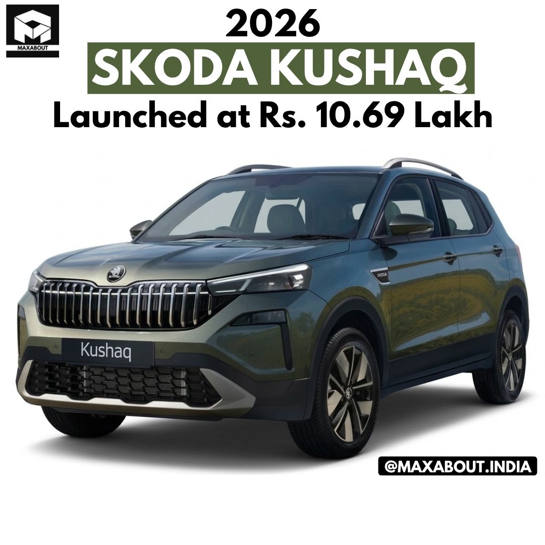 maxabout's tweet image. 🚨 2026 Skoda Kushaq Launched! 🚙

The Kushaq facelift arrives at ₹10.69L, bringing fresh design and tech upgrades to the SUV space.

⚙️ New 8-speed AT
💆 Rear massage seats
☀️ Panoramic sunroof

Does it rule the segment?

#SkodaKushaq #SUV #CarLaunch #Skoda
