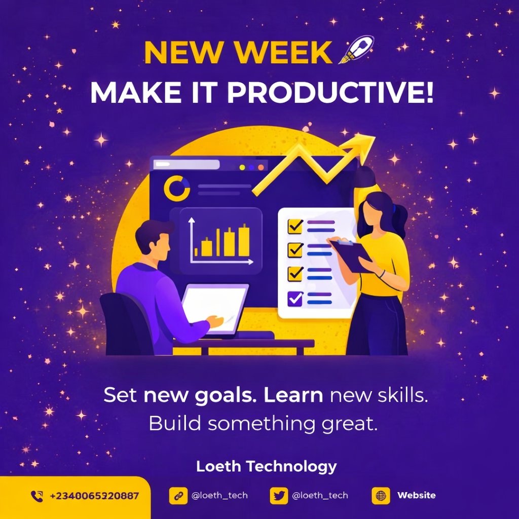 Loeth_Tech's tweet photo. New week. New targets.
Build smarter systems
Improve your processes
Scale your business with the right technology
This is the week to execute.
Let’s get to work. 🚀
#TechSolutions #Tech #Innovation #TechCommunity https://t.co/th5n4Gi4C1