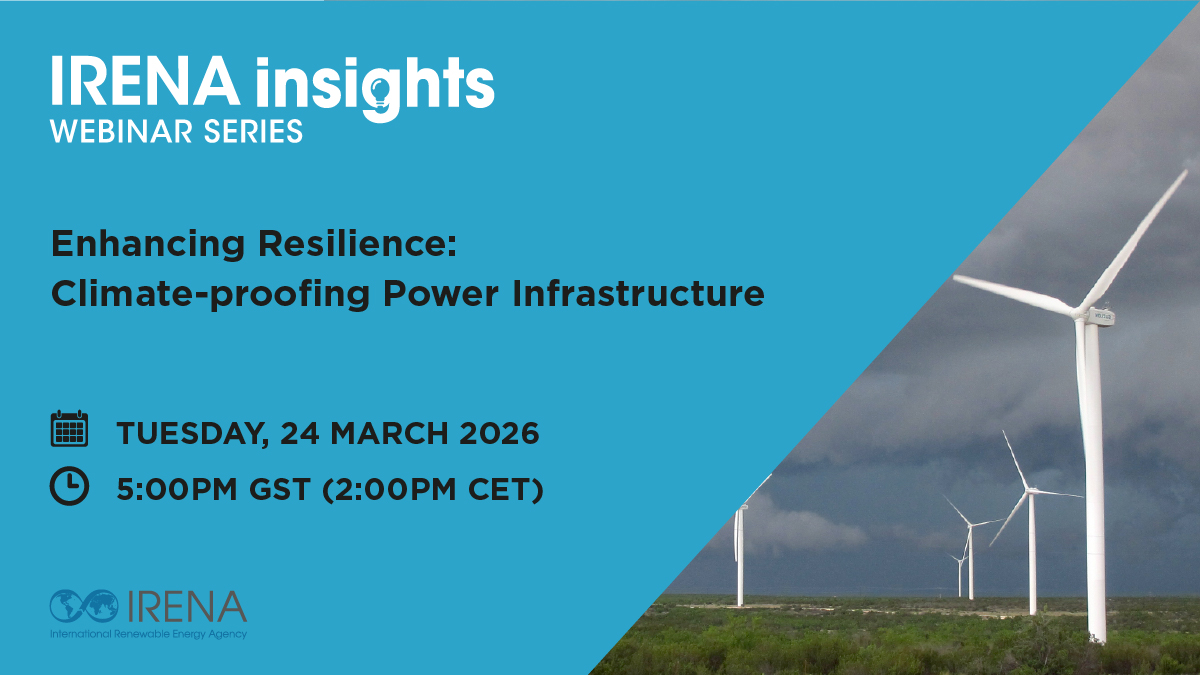 IRENA's tweet photo. 🌪️Climate change &amp; extreme weather are placing growing pressure on power systems worldwide. What frameworks can strengthen the systems' resilience? Join @IRENA webinar as experts share strategies for resilient, climate-proof infrastructure👉  https://t.co/vFug3bXtt7 https://t.co/jmgBoZUrwj