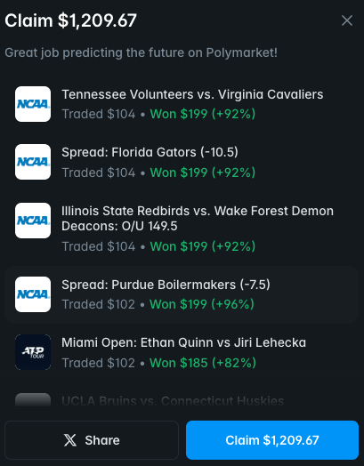 NCAA and we be printin <a href="/PolymarketSport/">Polymarket Sports</a>