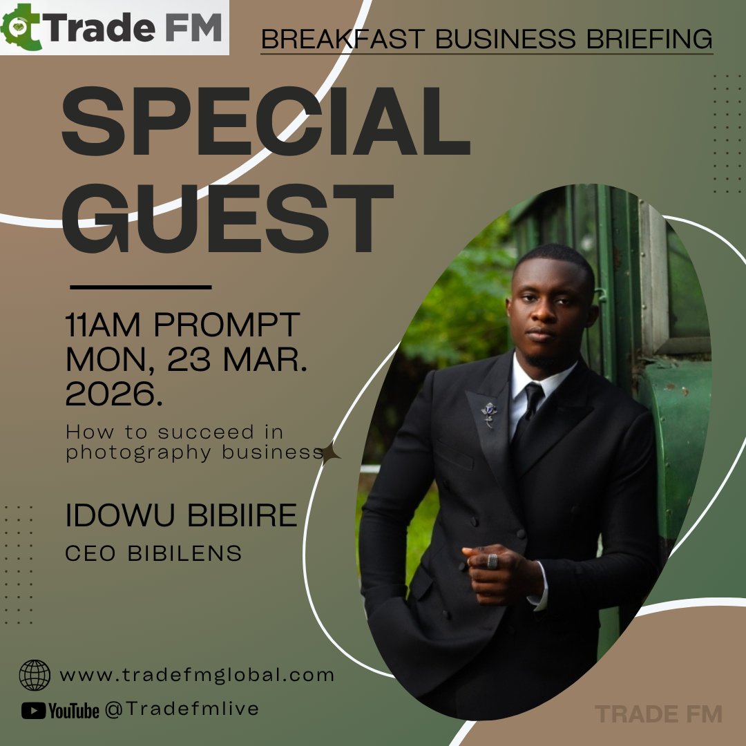 tradefmlive's tweet photo. Join the BBB on Trade FM.
Idowu Bibiire, CEO of Bibilens, shares insights on how to achieve success in the photography business.
🗓 Mon, 23 Mar 2026
⏰ 11AM
📺 @Tradefmlive
🌐 https://t.co/2ACqoBLHBl
#TradeFM #PhotographyBusiness #CreativeEntrepreneur #BusinessGrowth https://t.co/rXLkUCRMxA