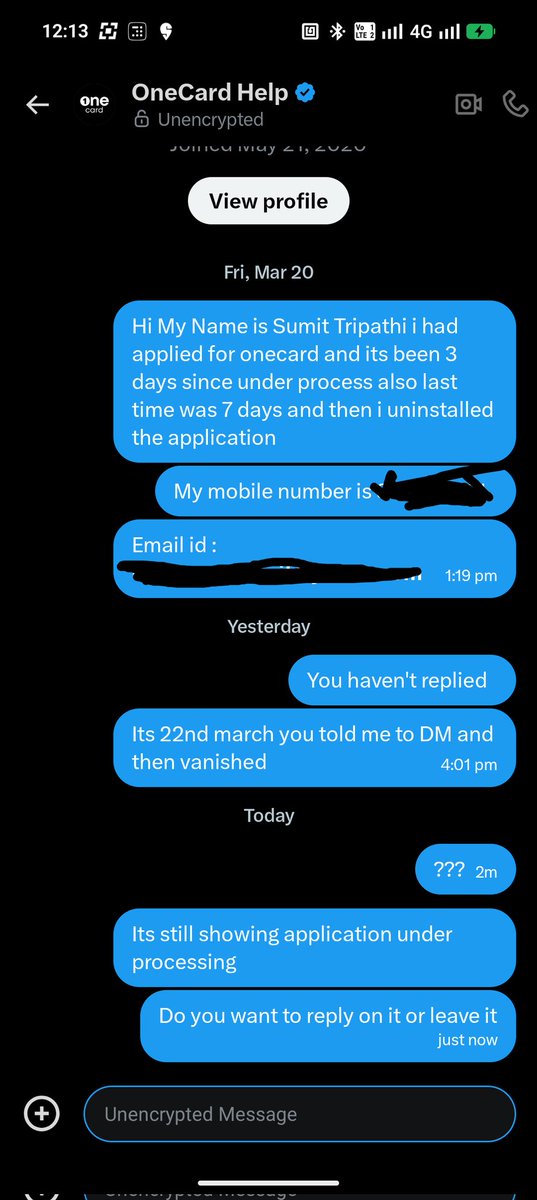 sumit_tripathi2's tweet photo. @OneCardHelp @OneCardHelp @GetOneCardIN its been more than 3 days since i DM'ed you and you yourself have not replied now i can understand what is the problem i am done with you, i dont need the card anymore but this is one of the worst service i can guarantee #bad #ccfrauds #badcreditcard https://t.co/LGtCd9olTx