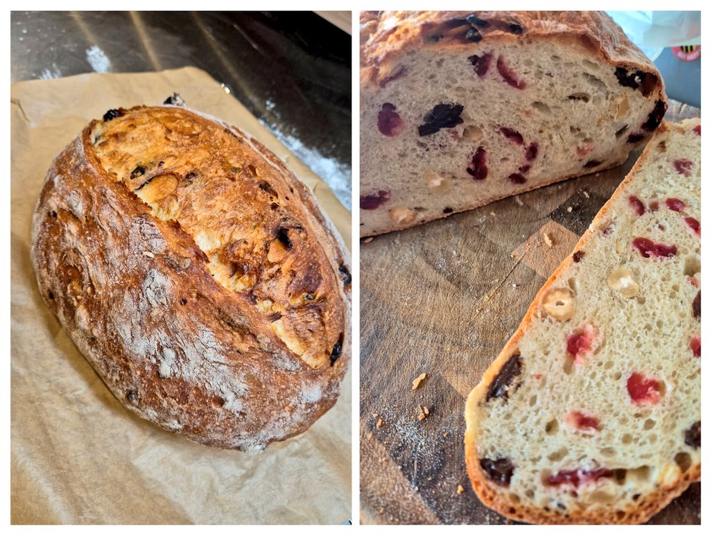 jayclark0106's tweet photo. So was asked if I could do a #Cranberry #Rasin and #Cashew nut #Bread .... turned out pretty good, tasted like a tea cake when it was toasted 😋 https://t.co/56trsCFjNF
