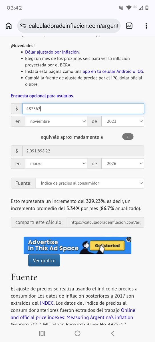 Claro, pero los sueldos no aumentan. La misma calculadora indica que debería cobrar 2,1 M. Estoy cobrando 1 MILLÓN MENOS.