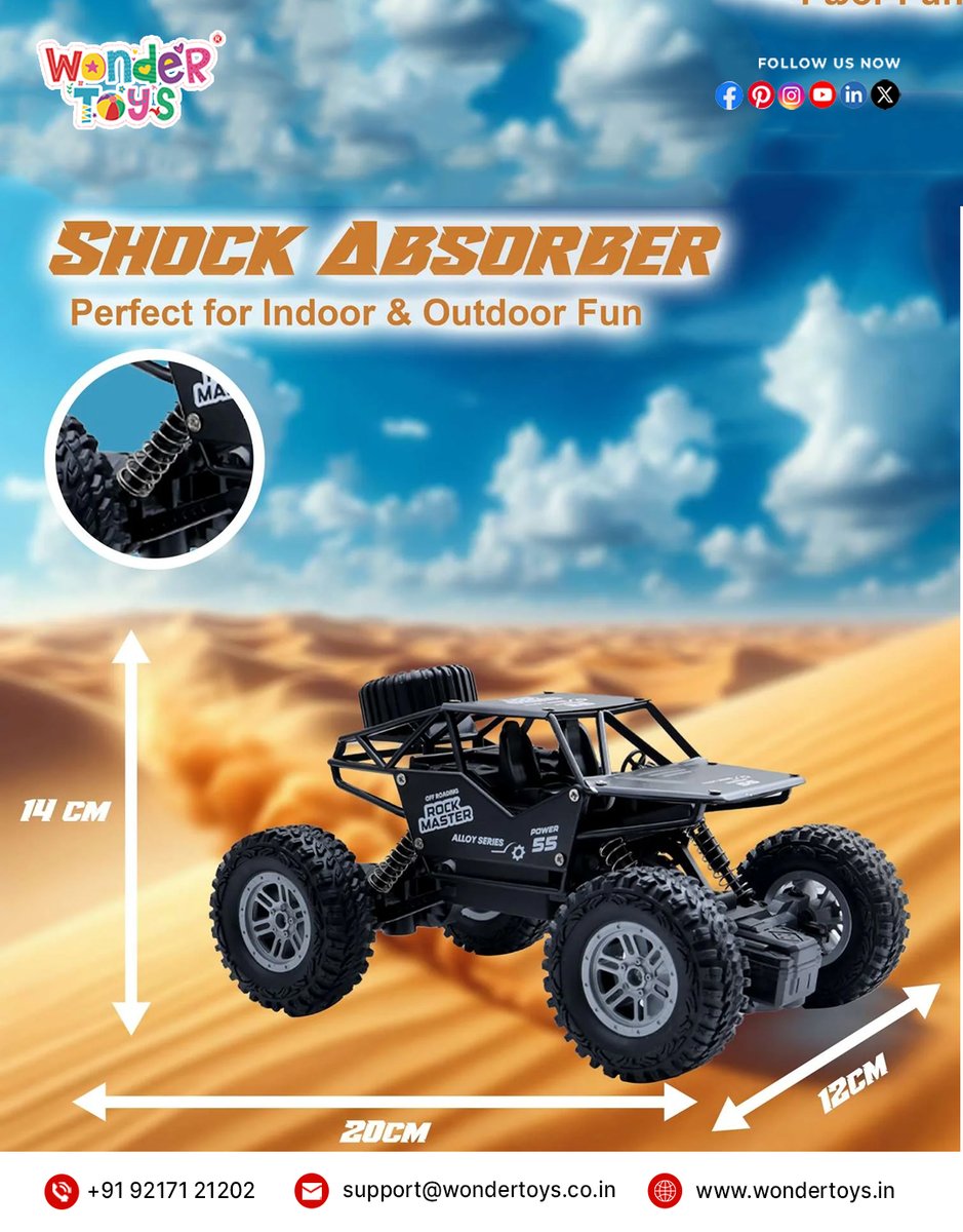 wondertoys_'s tweet image. 🚗 Rock Master RC Car – built for off-road fun!
Alloy body, shock absorbers &amp;amp; powerful control 💥

📞 +91 92171 21202
🌐 wondertoys.in

#RCcar #ToysForKids #TrendingNow #FunTime #MadeInIndia