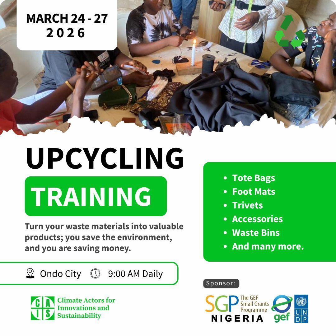 #Ondo is ready to turn "trash" into treasure. ♻️

Our community members in the #PureWiseOndo project will be learning how to reduce waste and get creative benefits with everyday items.

<a href="/GEF_SGP/">Small Grants Programme</a> and @SGPNigeria are helping our community to take action.

#Upcycling #ReplacePlastic