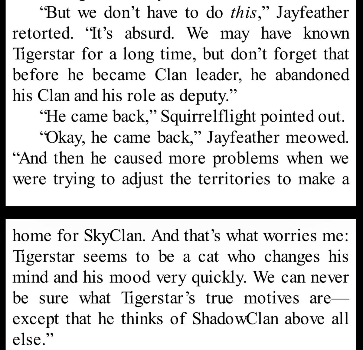 Not a pmo towards Tigerheart but this is beautiful Tigerheart slander from Jayfeather 💖
