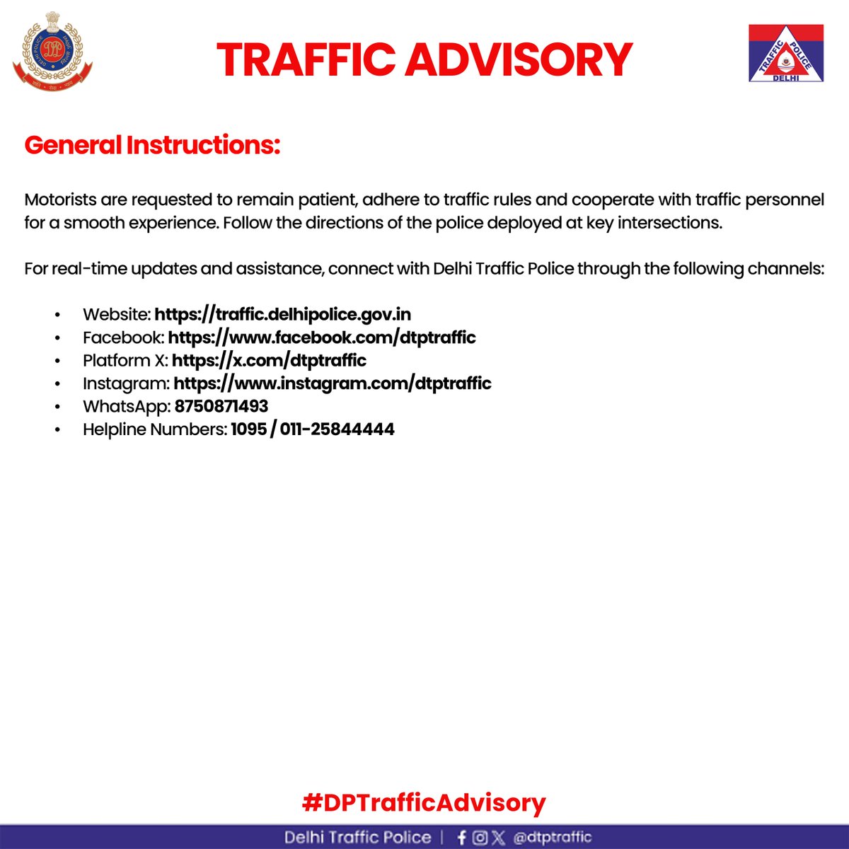 dtptraffic's tweet photo. TRAFFIC ADVISORY

 In connection with Navratri celebrations at Jhandewalan Temple from 23.03.2026 to 27.03.2026.

Movement of all heavy vehicles, including buses and commercial vehicles, will remain restricted between Kalka Das Chowk and R/A Jhandewalan.

Time: 12:00 PM – 10:00 PM

📍 LIKELY AFFECTED STRETCH

-DBG Road (Kalka Das Chowk to R/A Jhandewalan)
-Rani Jhansi Road

📍 Avoid DBG Road & Rani Jhansi Road; use alternate routes like Faiz Road, New Rohtak Road & Panchkuiyan Road

📍 Plan your journey in advance to avoid inconvenience

📍 Stay updated through Delhi Traffic Police channels

#DPTrafficAdvisory