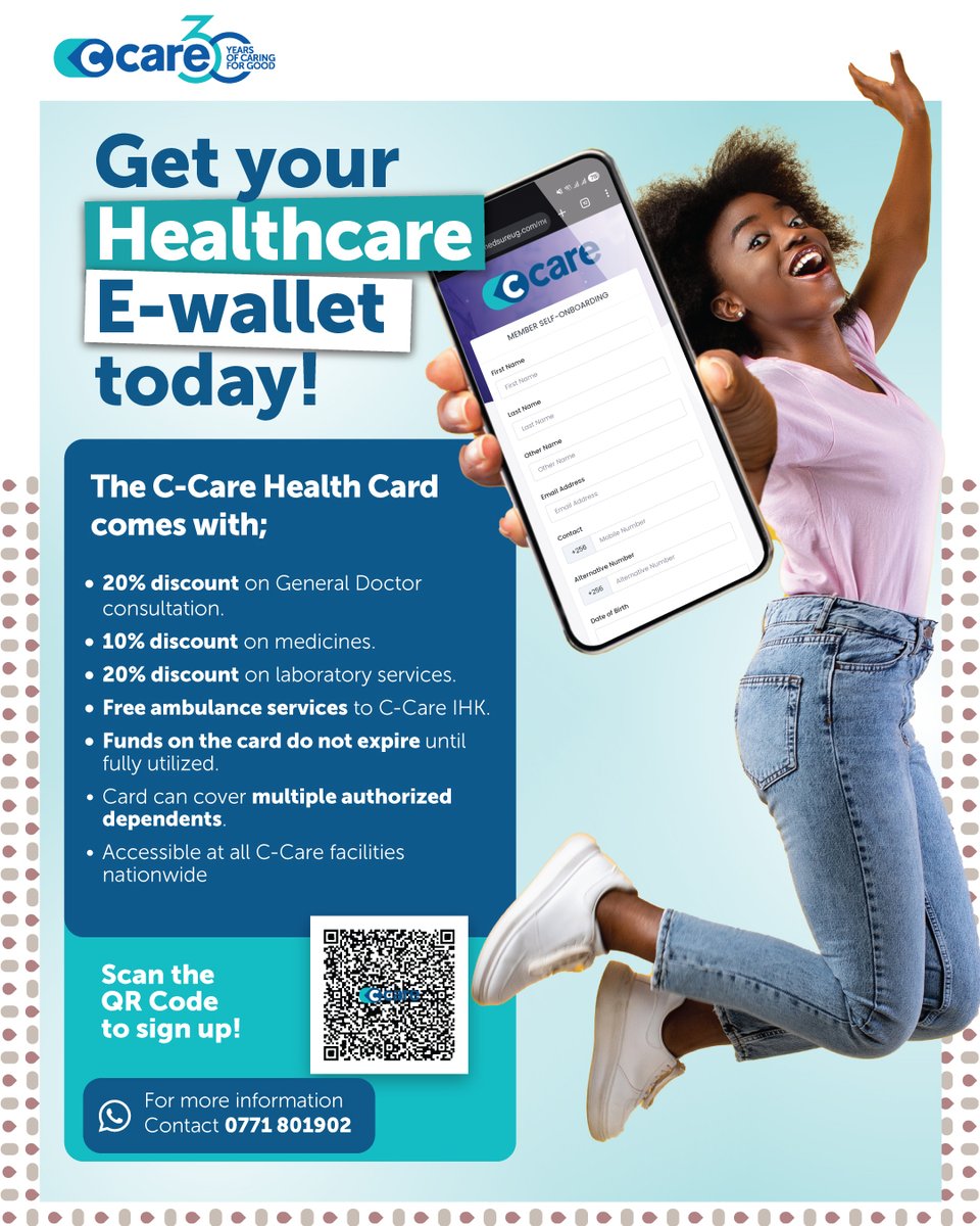 C_Care_Uganda's tweet photo. Better care starts with preparation.💙

The C-Care Health Card gives you access to quality healthcare with added benefits when you need it most.

Take advantage today!

#CcareUg #HealthCard #EasyHealthcare #CaringForGood https://t.co/PO2k0ythNz