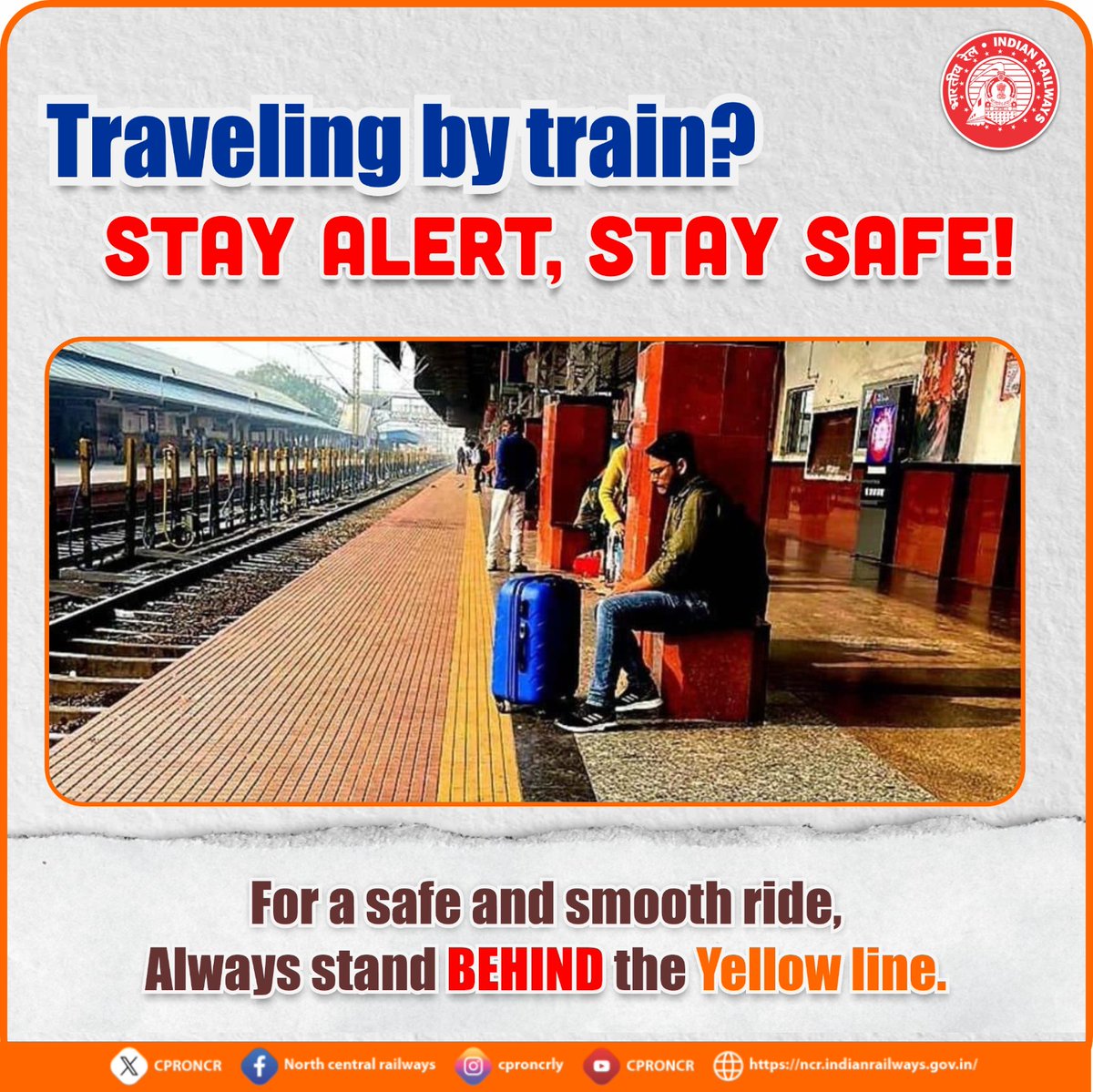 CPRONCR's tweet image. Please stand behind the yellow line. ⚠️🚆

Your one step back ensures a safe journey ahead.

#NCRailway #RailwaySafety #PassengerSafety #SafetyFirst #IndianRailways