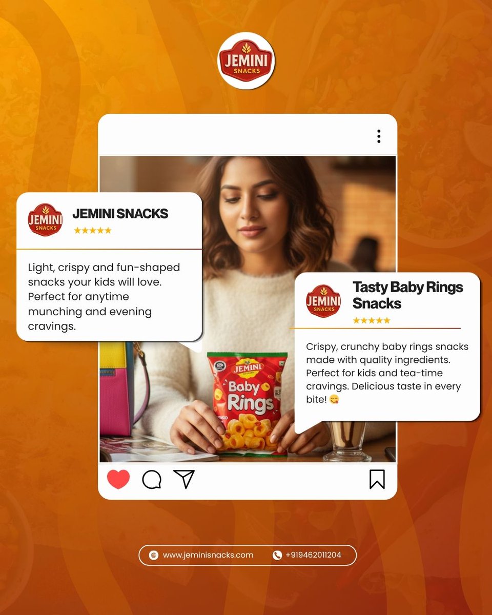 Jemini_001's tweet image. 🍿 Tasty Baby Rings – Fun in Every Bite 😋

Make snack time exciting with crispy, crunchy, and delicious baby rings your kids will love! 
📞 Order Now: +91 9462011204
🌐 jeminisnacks.com
#JeminiSnacks #BabyRings #TastySnacks #KidsSnacks #CrispySnacks #SnackTime