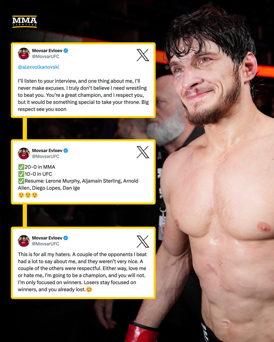 MMAFighting's tweet image. Movsar Evloev has a message for both Alex Volkanovski and his "haters" after his win at #UFCLondon