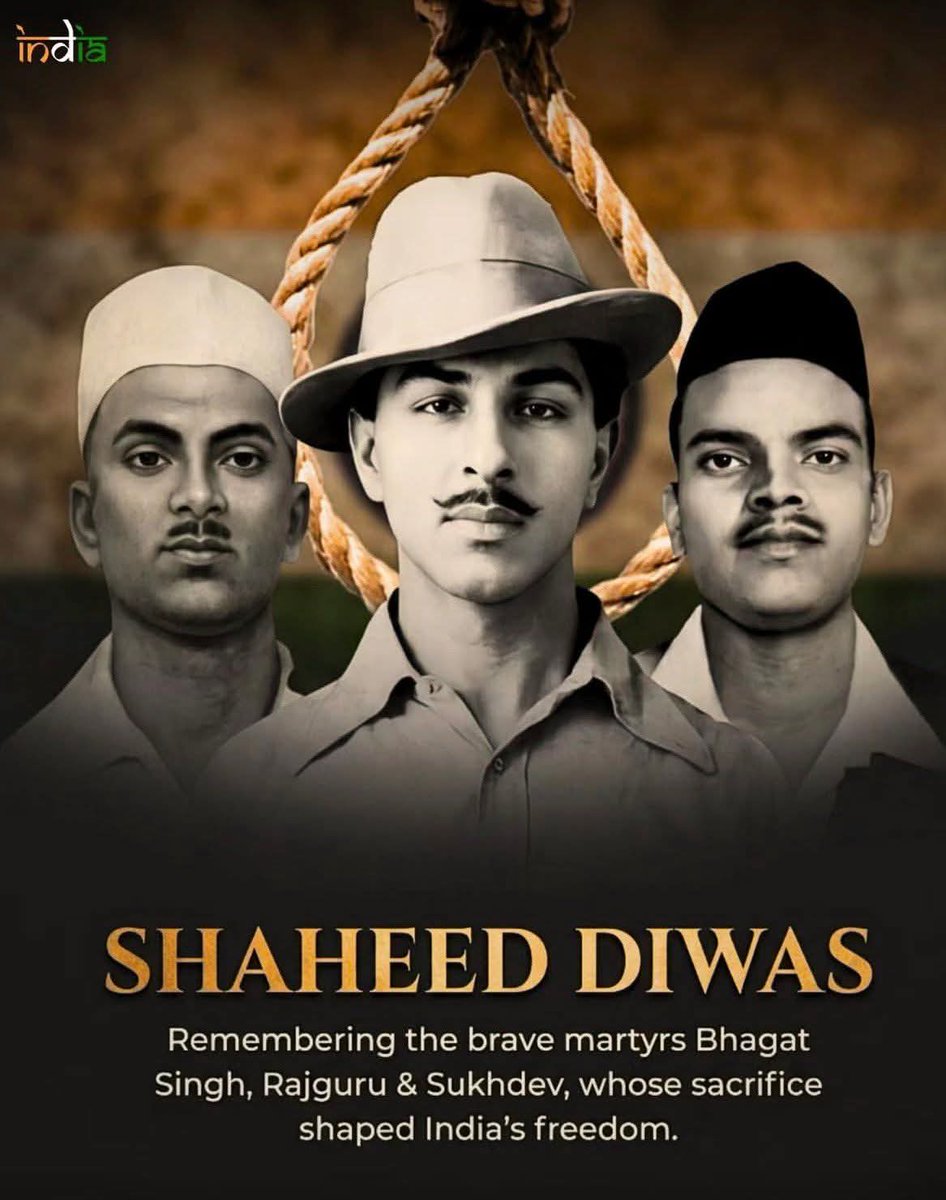 तीन परिंदे उड़े तो आसमान रो पड़ा,
ये हंस रहे थे मगर हिंदुस्तान रो पड़ा!

शहीद-ए-आज़म भगत सिंह, सुखदेव जी, राजगुरु जी के शहीद दिवस पर उनको शत शत नमन। जय हिन्द!
<a href="/BarwalDilkush/">Meena Dilkush Barwal🇮🇳🇮🇳</a>

#23March