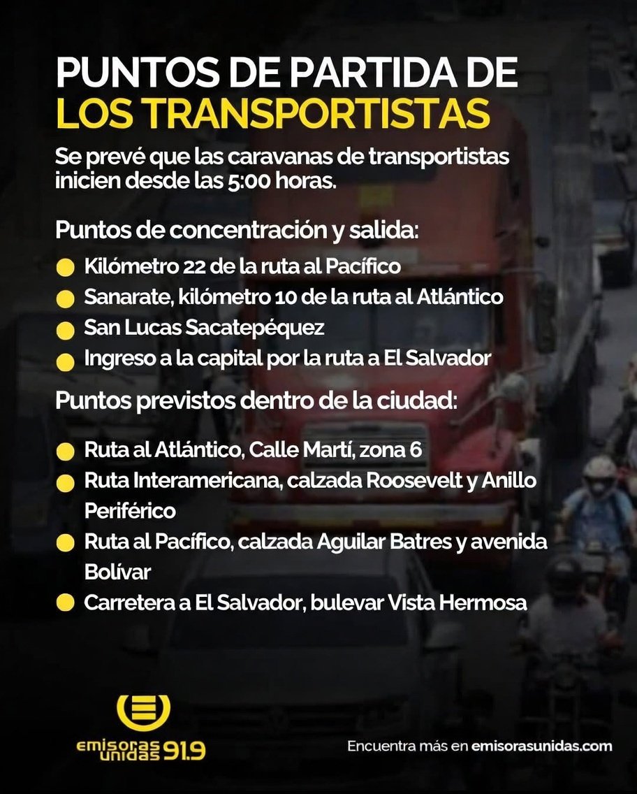 🚛 Caravanas de transportistas podrían salir desde la madrugada hacia la capital. Tome en cuenta posibles complicaciones en el tránsito y planifique sus rutas con anticipación.