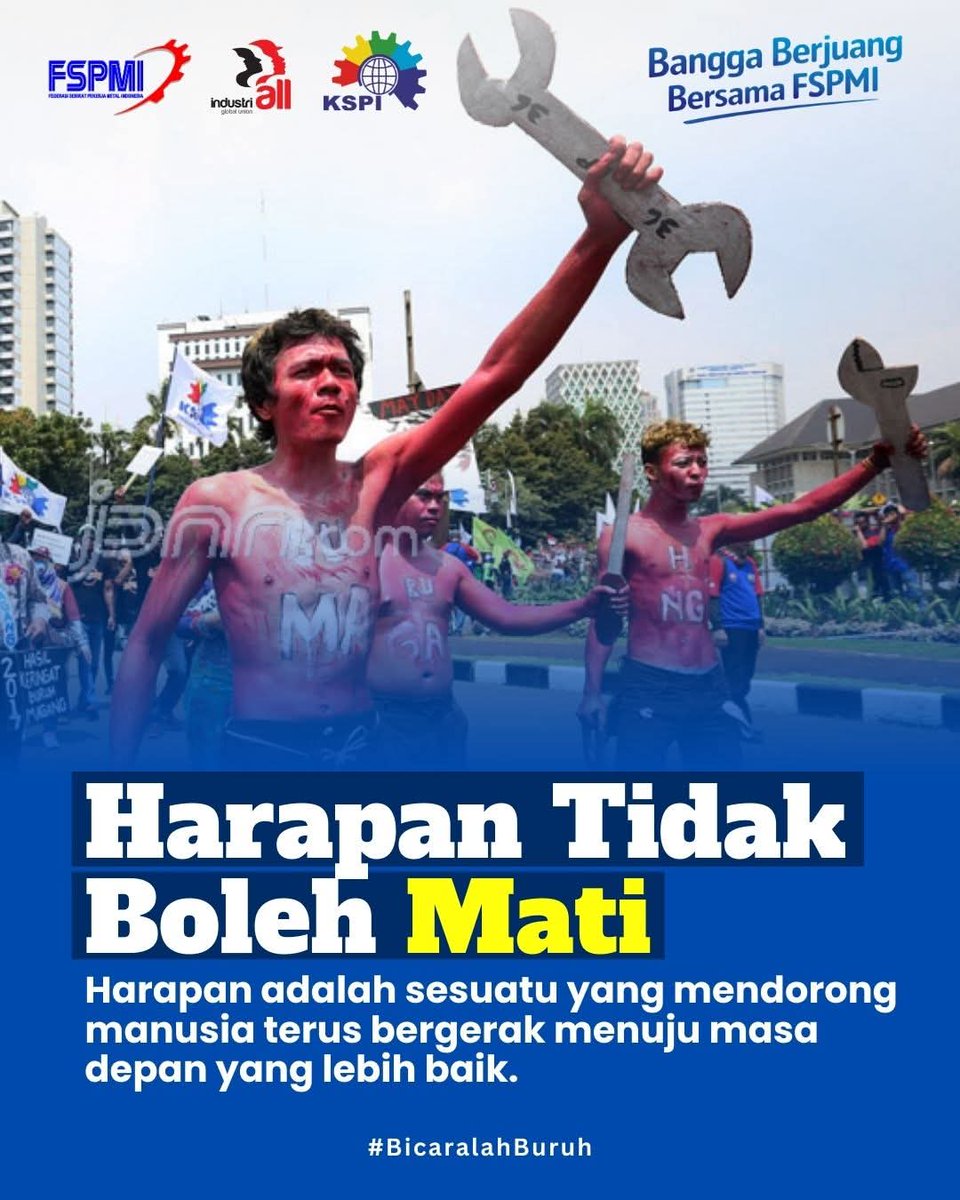 FSPMI_KSPI's tweet photo. “Harapan adalah sesuatu yang mendorong manusia terus bergerak menuju masa depan yang lebih baik.” 

Dalam kehidupan pekerja, harapan bukan sesuatu yang mewah. Ia hadir dalam hal-hal sederhana: upah yang layak, pekerjaan yang adil, dan masa depan yang lebih baik untuk anak-anak. Harapan itulah yang membuat kita terus bangun setiap hari, tetap bertahan, dan tidak menyerah meski keadaan sering tidak mudah.

Namun sering kali, harapan itu diuji—oleh ketidakpastian kerja, upah yang tidak cukup, hingga perlakuan yang tidak adil. Di titik inilah, kita diingatkan bahwa harapan bukan sekadar menunggu, tetapi sesuatu yang harus dijaga dan diperjuangkan bersama.

Karena selama harapan itu masih hidup, perjuangan tidak akan pernah berhenti.

Maka kita harus percaya: harapan tidak boleh mati, karena di sanalah masa depan kita sedang dibangun.