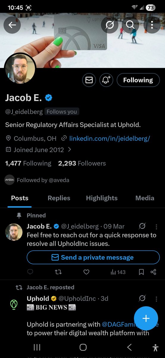 Poor <a href="/UpholdInc/">Uphold</a> 

Another scammer on X  

Be sure not to communicate with this peofil3