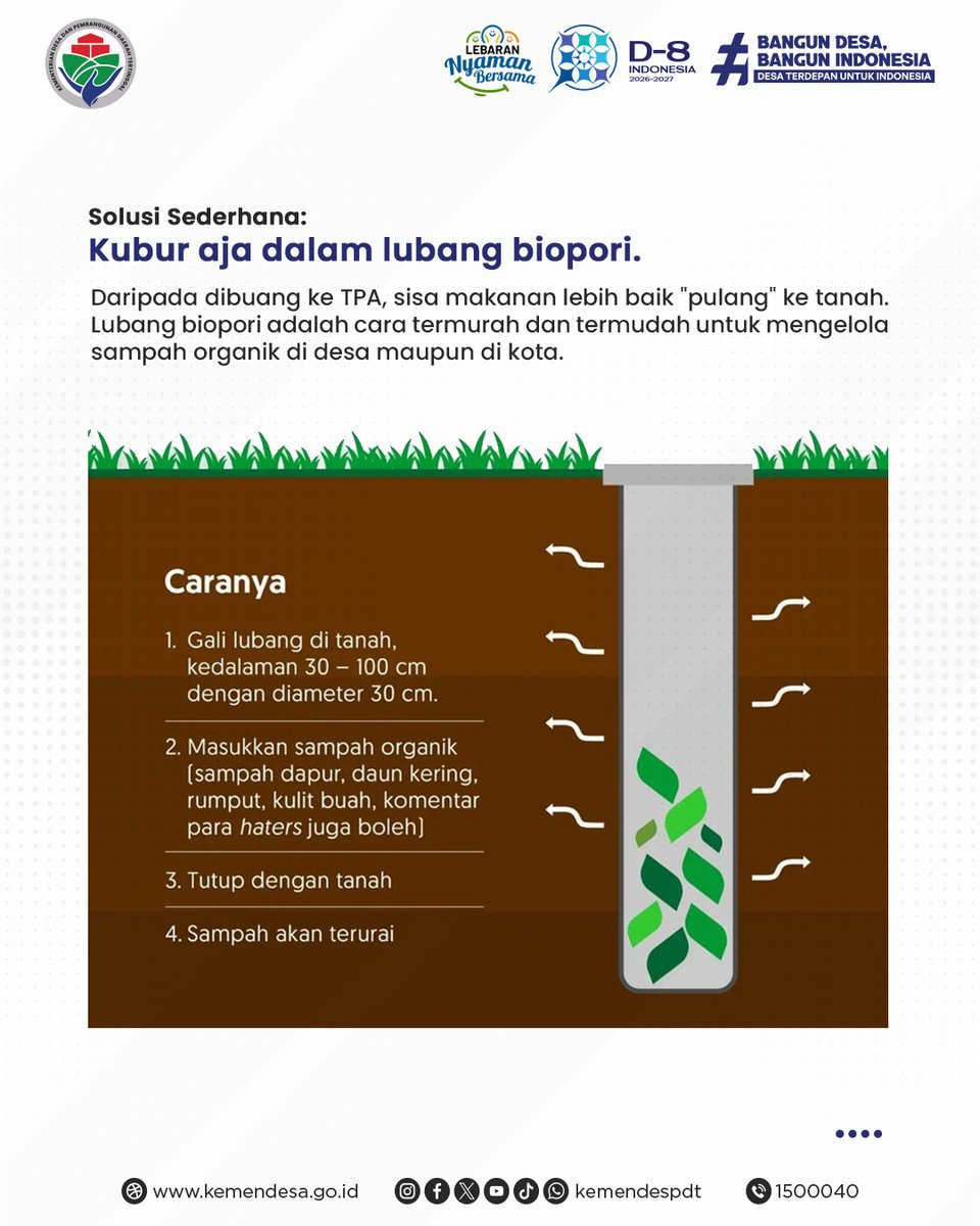 Banyak makan, banyak sisa? Wah, jangan sampai Lebaran kita menyisakan masalah bagi lingkungan! 🌙♻️

Sobat Desa, sampah organik yang menumpuk di TPA bukan cuma bau, tapi menghasilkan gas metana yang bahaya buat iklim kita.