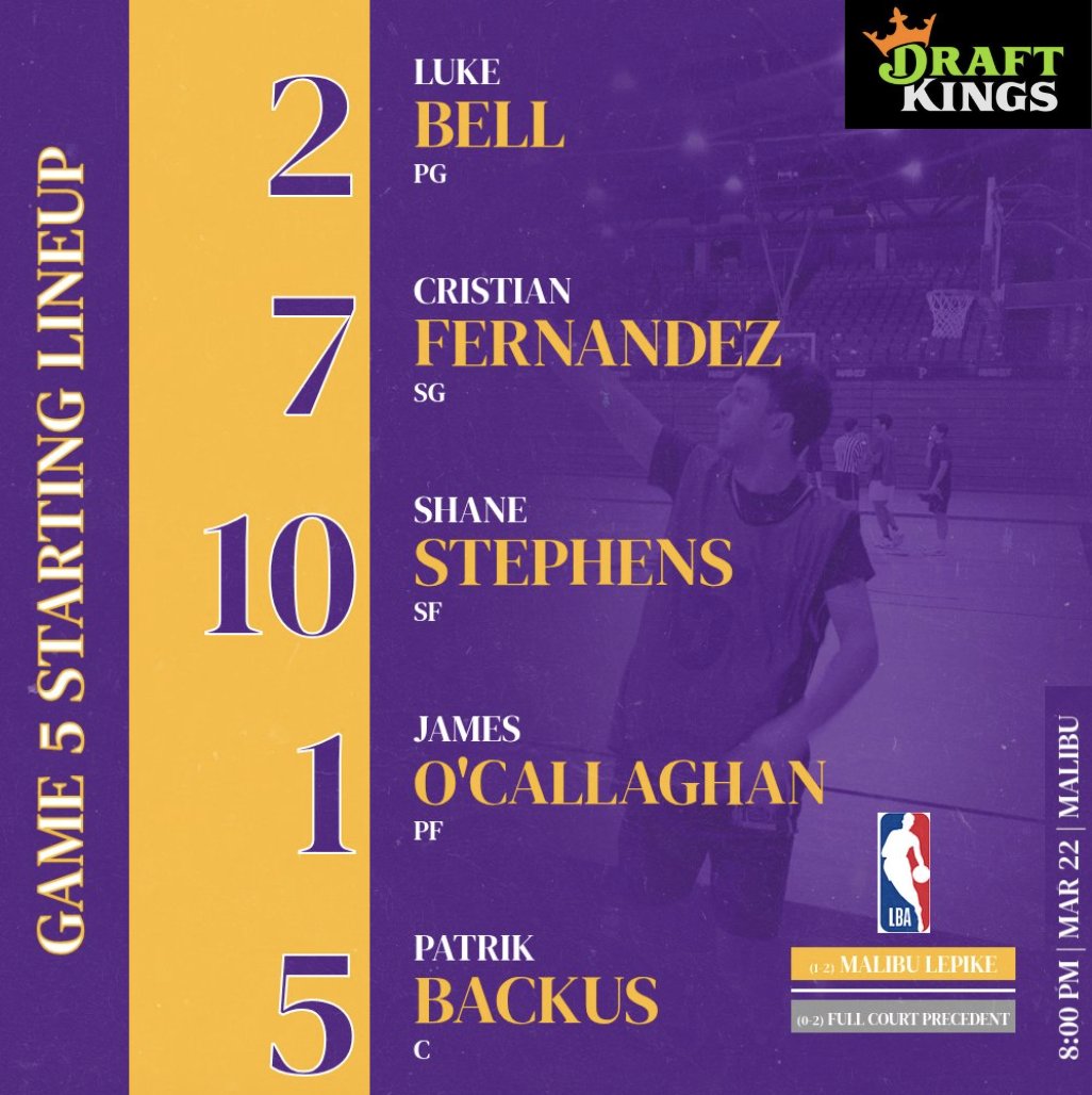 Game 5 STARTING LINEUP
v. Full Court Precedent