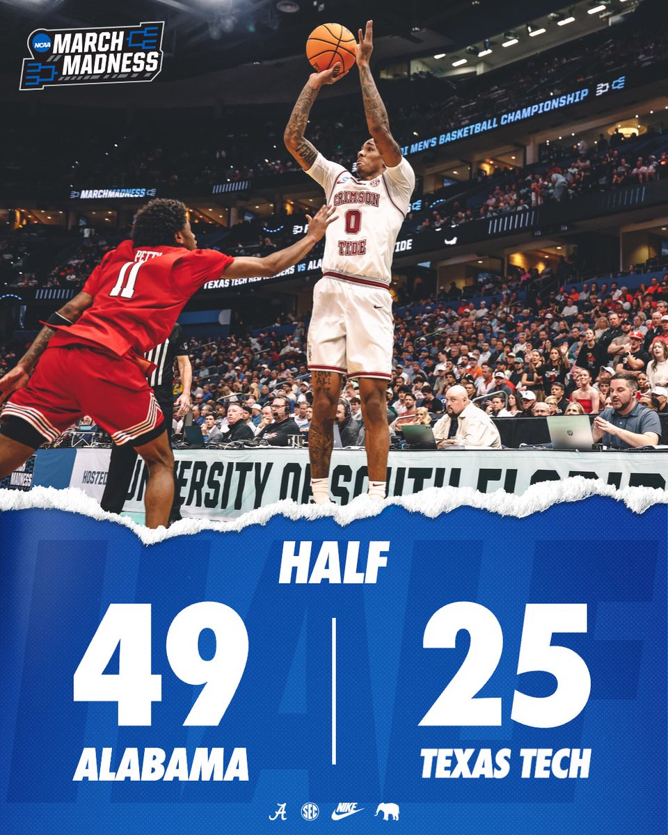 Halftime in Tampa.

#RollTide | #BlueCollarBasketball