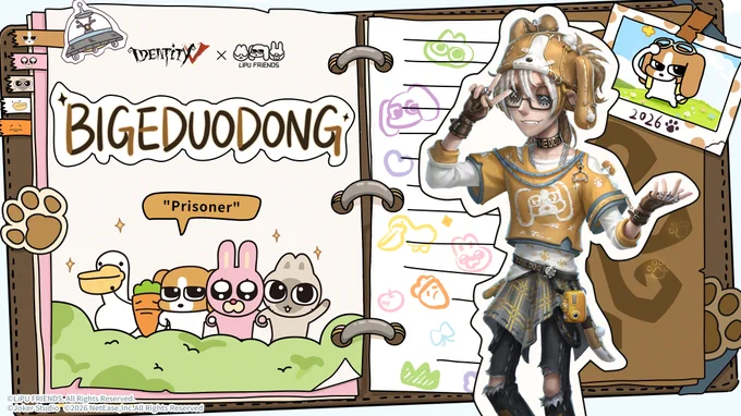 Dear Visitors,
An innocent face with a mischievous soul! "Wickedly Naughty Puppy" BIGEDUODONG is here to make the manor his personal playground!
Identity V x LiPU FRiEND Crossover: [A Costume] "Prisoner" - BIGEDUODONG  Available in the shop on April 2. 