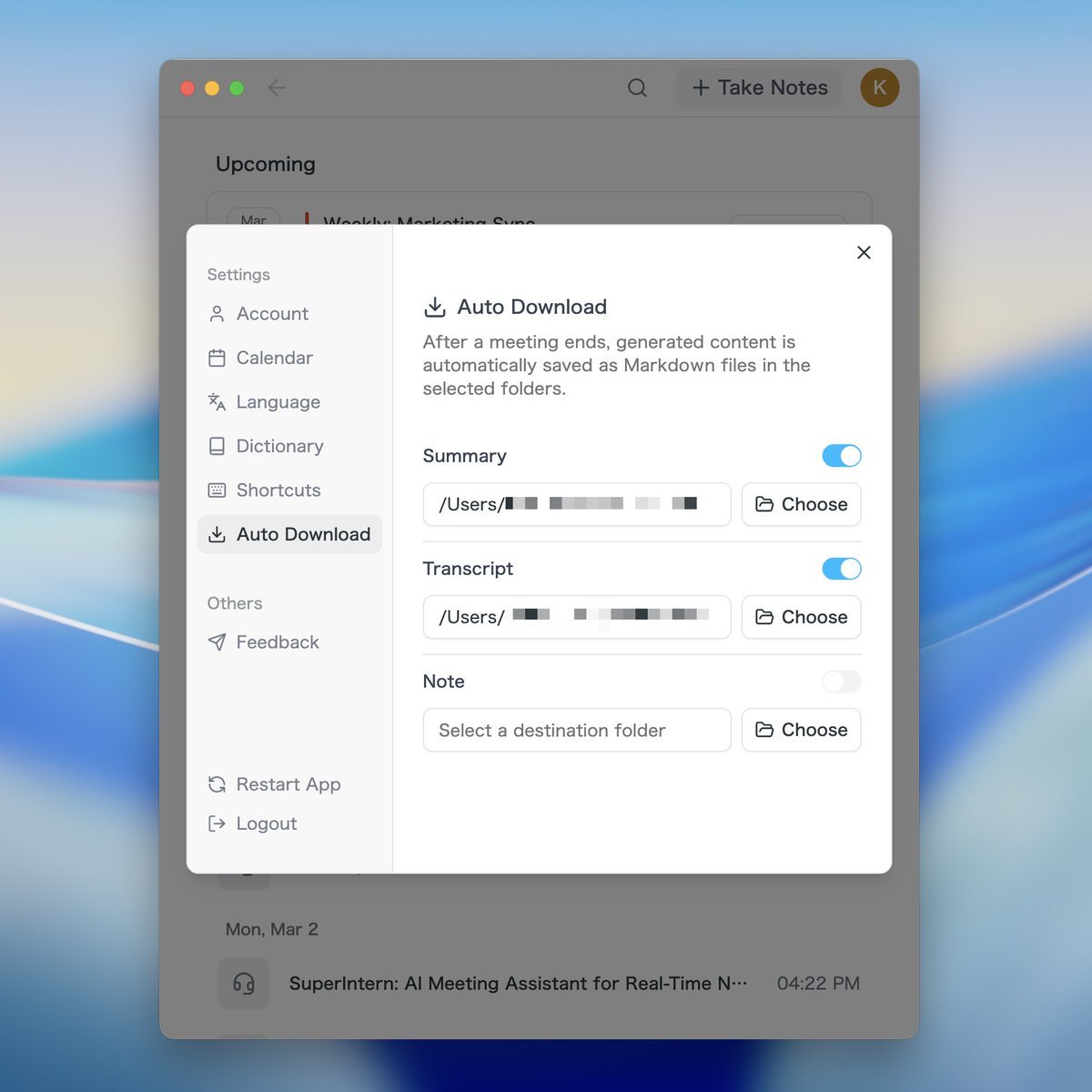 NanoHumanAI's tweet photo. SuperIntern v0.12 Update — Part 3
📣 Auto-save meetings to Markdown is here 📣

Perfect for Claude Code, Cursor users: auto-generate and save summaries &amp; transcripts as MD files
🗂️ Auto-saved to your specified files
💡 Instantly pass meeting context to external agents

Details🧵 https://t.co/YLPjKPm8u2
