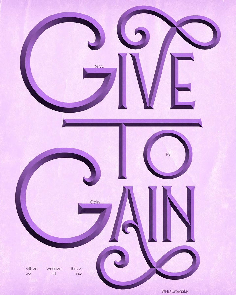 womensday's tweet image. Supporting the #IWD2026 #GiveToGain philosophy, California-based #lettering artist Aurora Sky says: "Giving isn’t a loss, it’s how we build each other up. When women thrive, we all rise &amp;amp; what a beautifully powerful thing that that is." 💜 👉️ bit.ly/4bxQJJn #IWDtypism