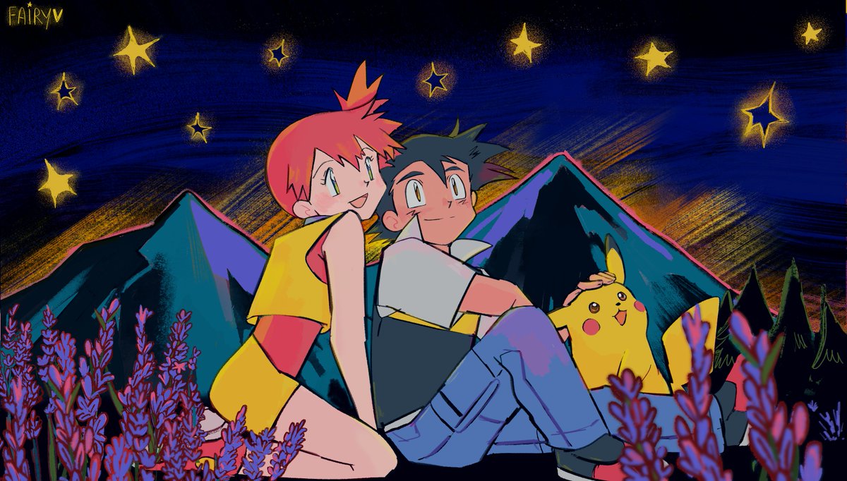 _fairybees's tweet photo. stargazing ~ pokeshipping ( and pikachu. of course!) https://t.co/pAtesoOWpN