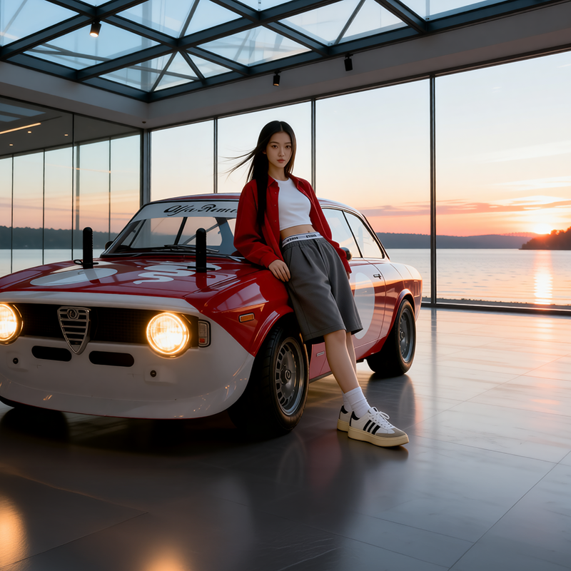jason9394's tweet photo. Alfa Romeo time, all sunset and attitude. โค๏ธ๐#AlfaRomeo #GTAVibes #ItalianClassic #RedOnRed #GoldenHour #CarCulture #VintageRacer #StreetStyle #StudioShoot #RetroVibes #MotorsportMood #RCLife #RCBuilds #AI #Tamiya #M06 https://t.co/u3hm30cFrM