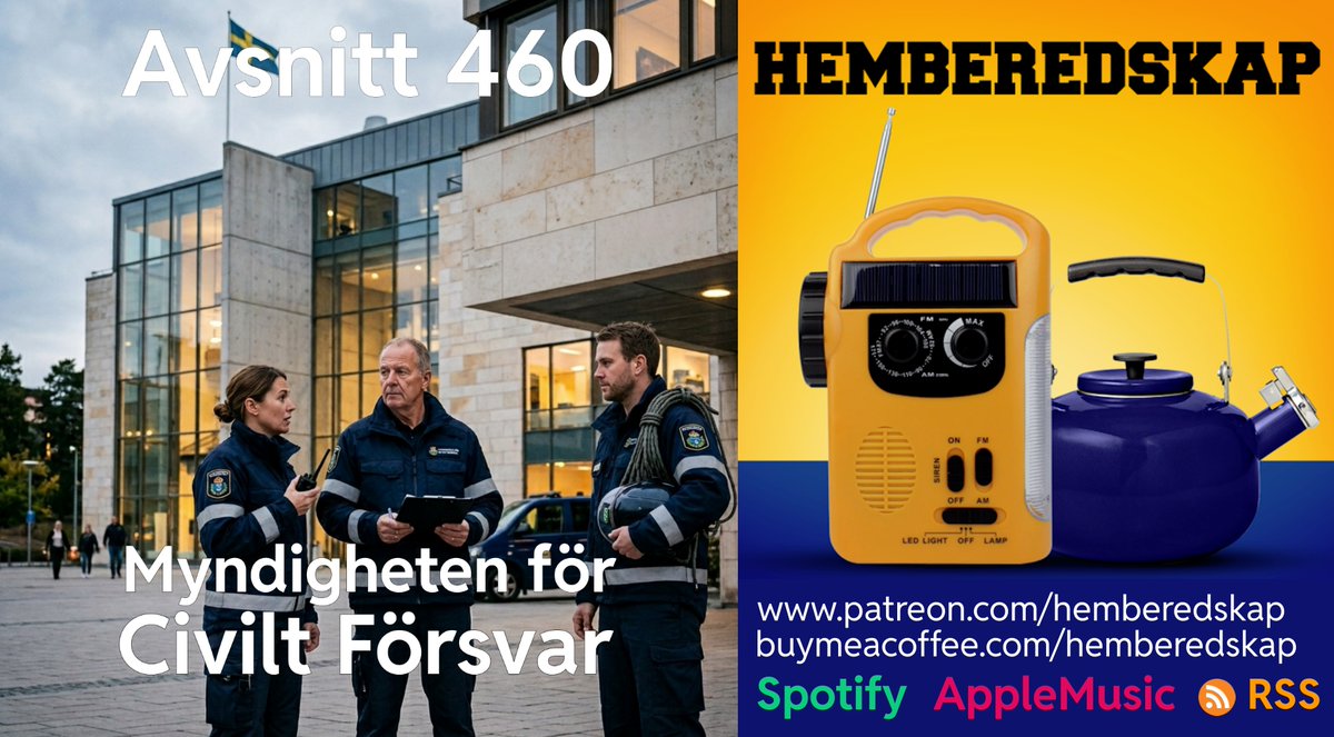 hemberedskap.libsyn.com/460-myndighete… Från den 1 januari 2026 är MSB Myndigheten för civilt försvar. Budskapet att vi skall förbereda oss för 3 års krig har skapat debatt och anklagats för att skapa oro i samhället. #hemberedskap