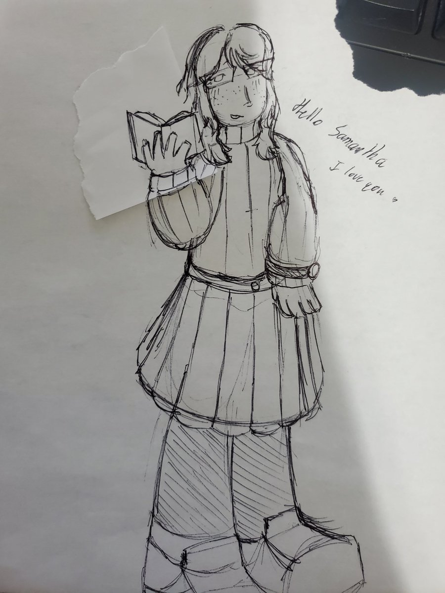Tang3rines_'s tweet photo. Samantha doodle I made for funsies (ignore the bite in the page I Got A Bit Hungry) #canadiansimulator https://t.co/HJL0jpPm15