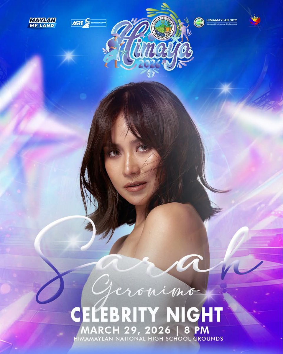 Popsters_PH's tweet photo. Get ready, Himamaylan City, Sarah G is coming! The Popstar Royalty takes the stage for Himaya Festival 2026 Celebrity Night.

📍 Himamaylan National High School Grounds
🗓️ March 29, 2026
⏰ 8 PM

#SarahGeronimo 
#HimayaFestival2026 https://t.co/GXNo7AkRLI