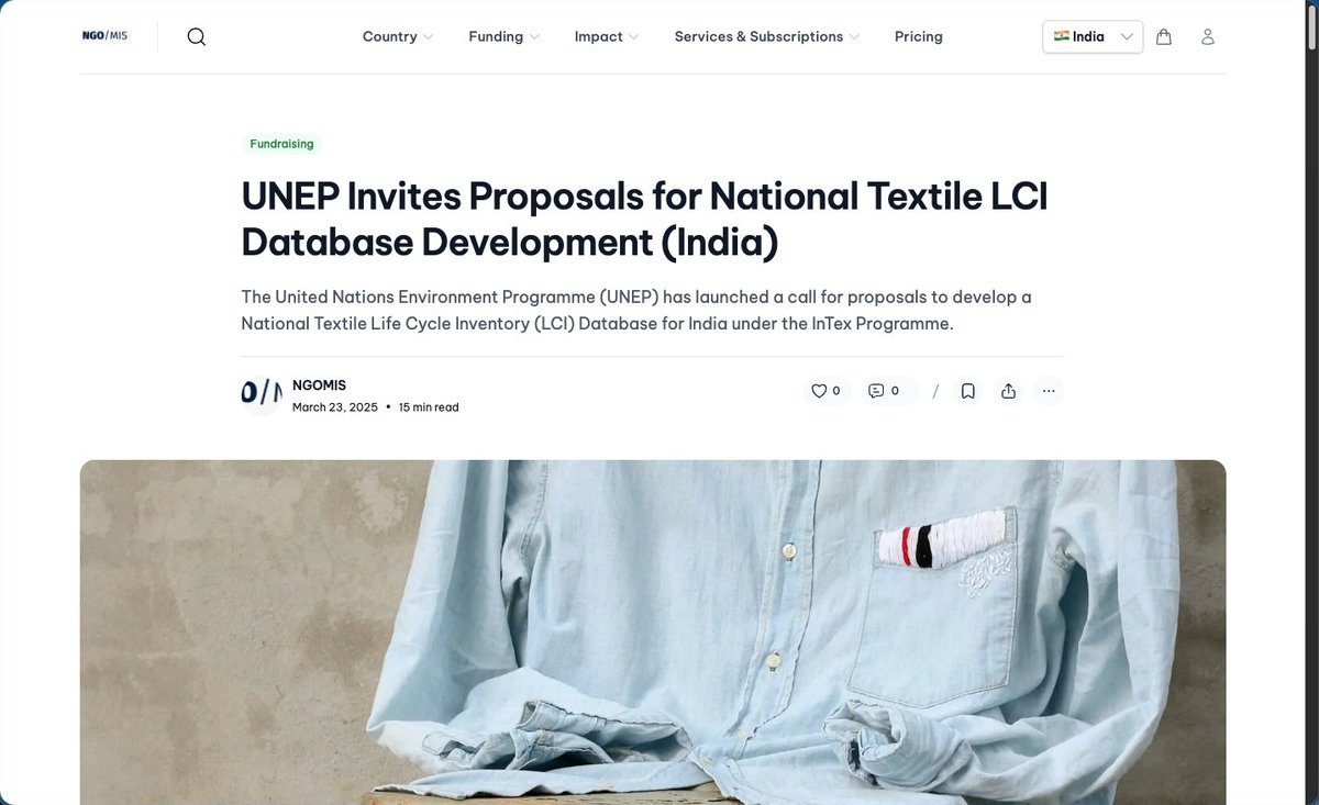 hellongomis's tweet photo. UNEP Invites Proposals for National Textile LCI Database Development (India)

The United Nations Environment Programme (UNEP) has launched a call for proposals to develop a National Textile Life Cycle Inventory (LCI) Database for India under the InTex Programme. Read more... https://t.co/UhifLsARYR