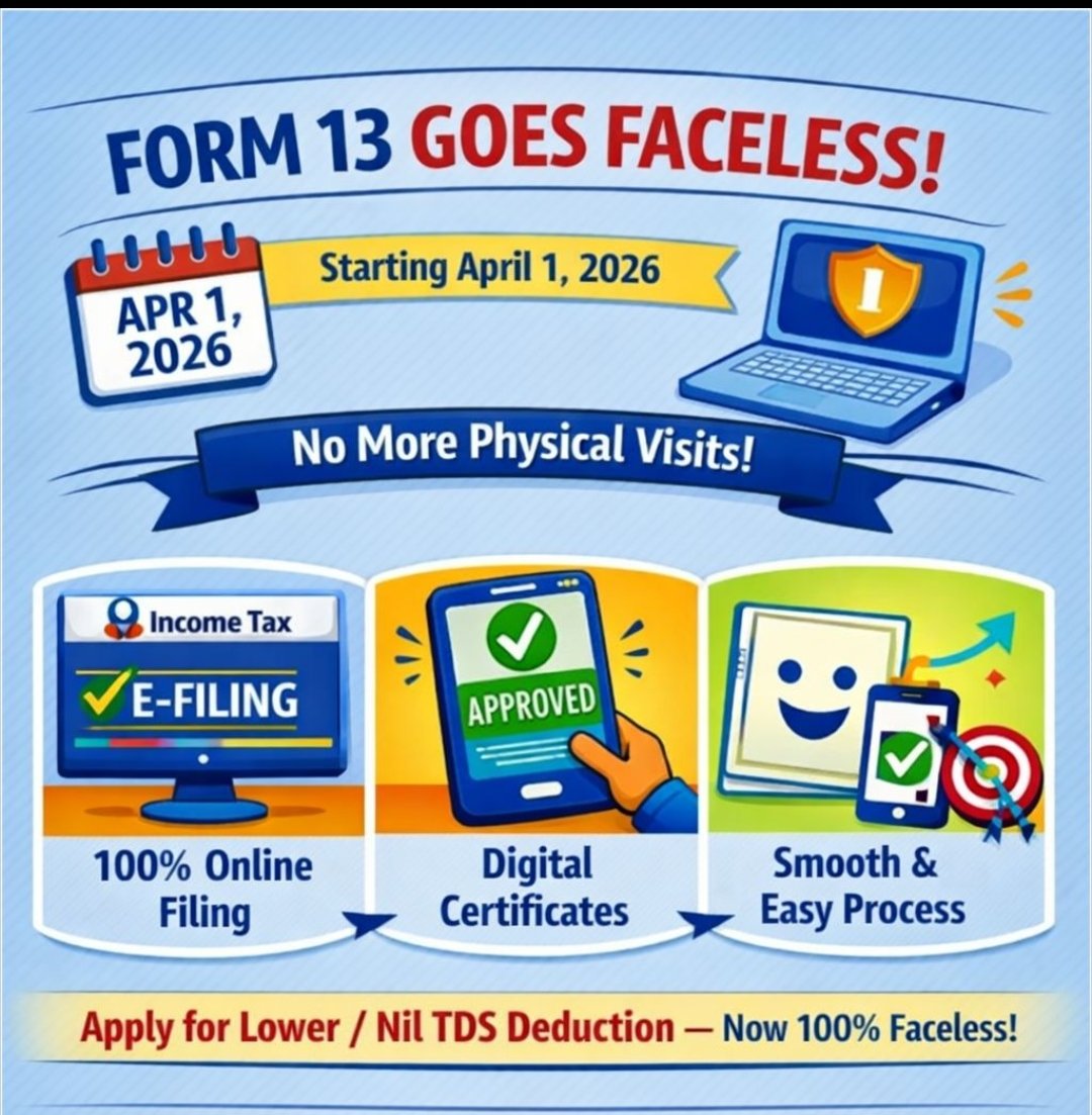 CANITINCHAWLA's tweet image. Form 13 Goes Faceless From 1.04.2026

Follow the Tax Talk with CA Nitin Chawla A.C.C.A channel on WhatsApp: 👇🔥👇 whatsapp.com/channel/0029Vb…

#TaxUpdates
#TaxForm
#faceless
#Forms